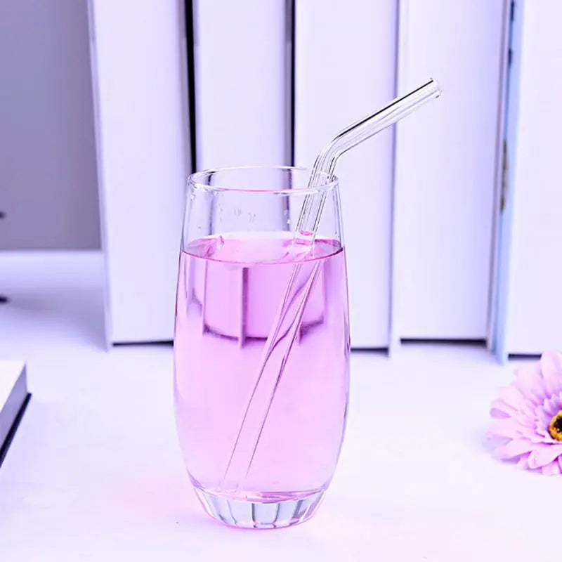 Rainbow Color Reusable High Temperature Resistant Glass Drinking Straws Bent Drinking Straw Milk Drinkware Bar Party Accessory