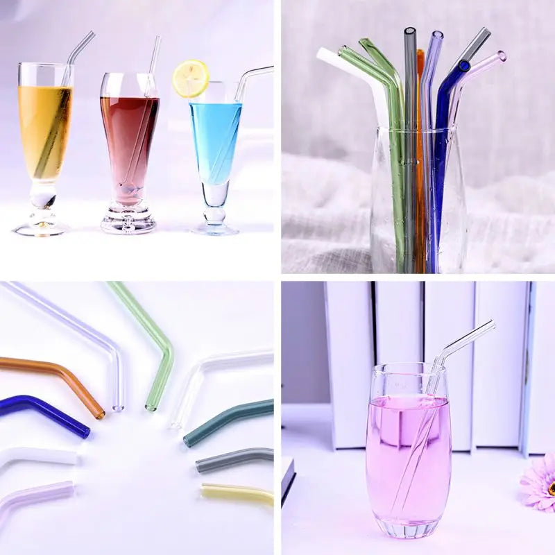 Rainbow Color Reusable High Temperature Resistant Glass Drinking Straws Bent Drinking Straw Milk Drinkware Bar Party Accessory