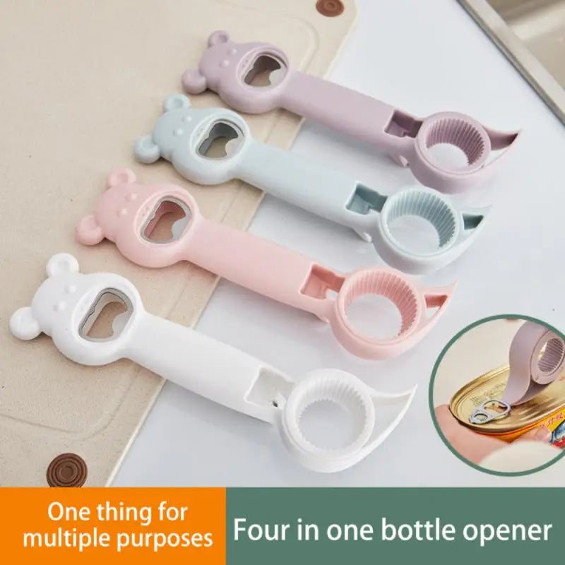 4 In 1 Lids Off Jar Opener, Bottle Opener, Ideal For Seniors & People Suffering From Arthritis - Multipurpose Kitchen Openers