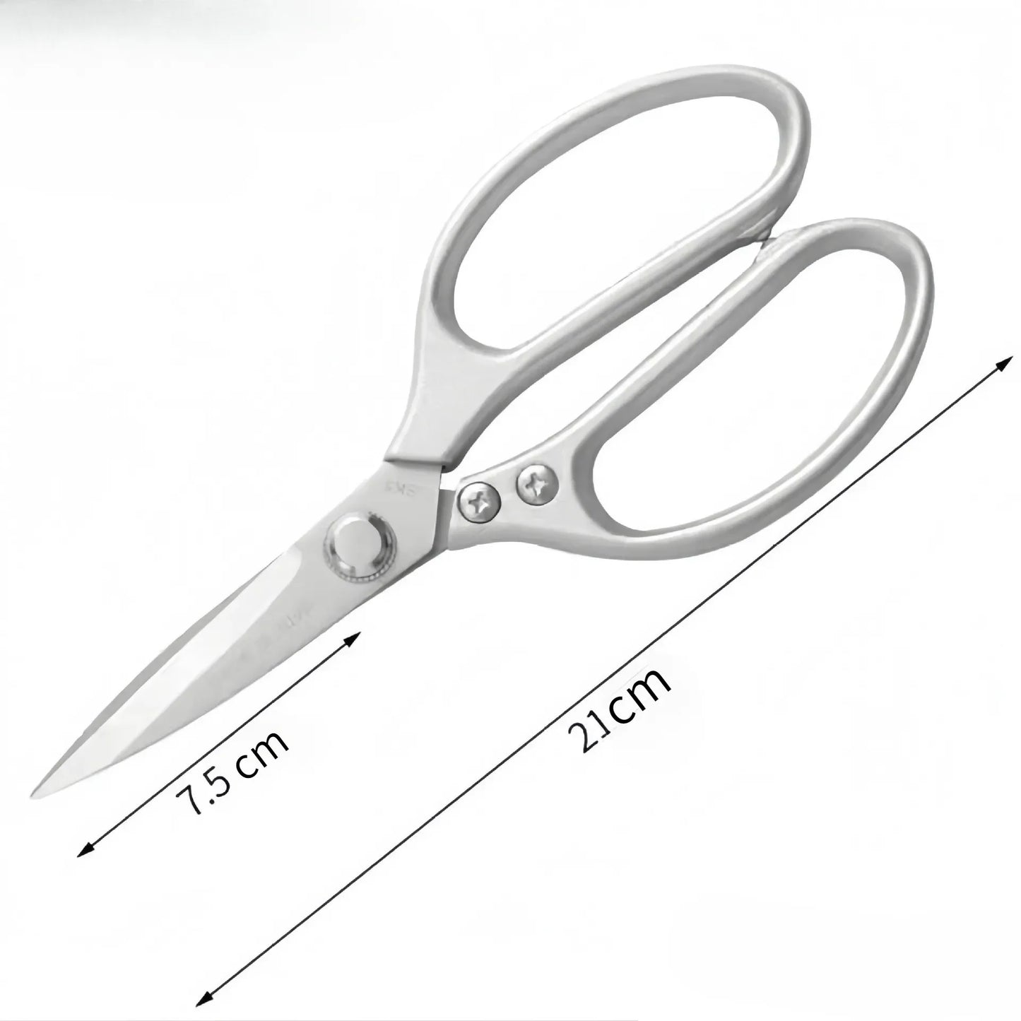 Professional 8.5-inch stainless steel kitchen scissors with plastic handles, perfect for cutting chicken bones, meat, and fish