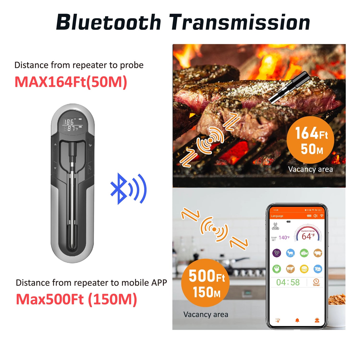 Wireless Cooking Thermometer Food Meat Steak Digital Bluetooth