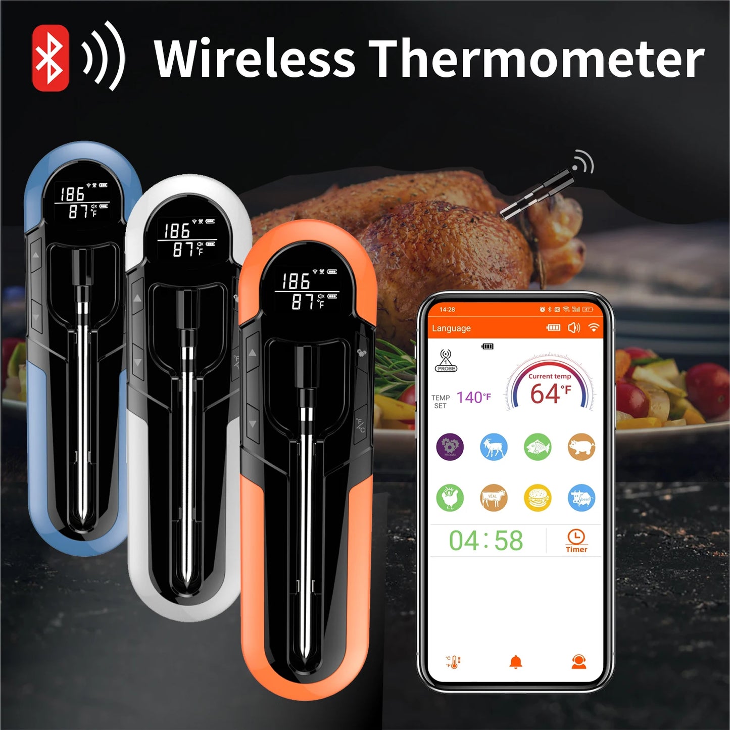 Wireless Cooking Thermometer Food Meat Steak Digital Bluetooth