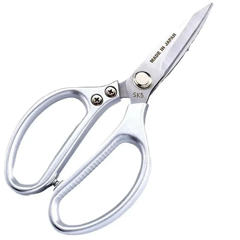 Professional 8.5-inch stainless steel kitchen scissors with plastic handles, perfect for cutting chicken bones, meat, and fish